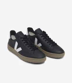 V-12 LEATHER BLACK WHITE DUNE<VEJA Online