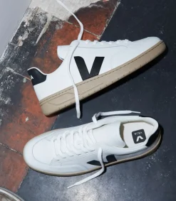 V-12 LEATHER WHITE BLACK DUNE<VEJA Discount